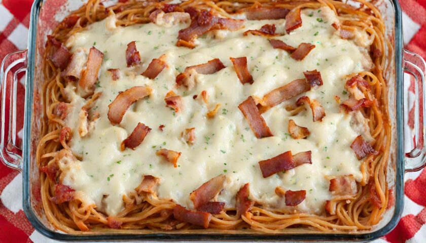 Bacon Cream Cheese Baked Spaghetti