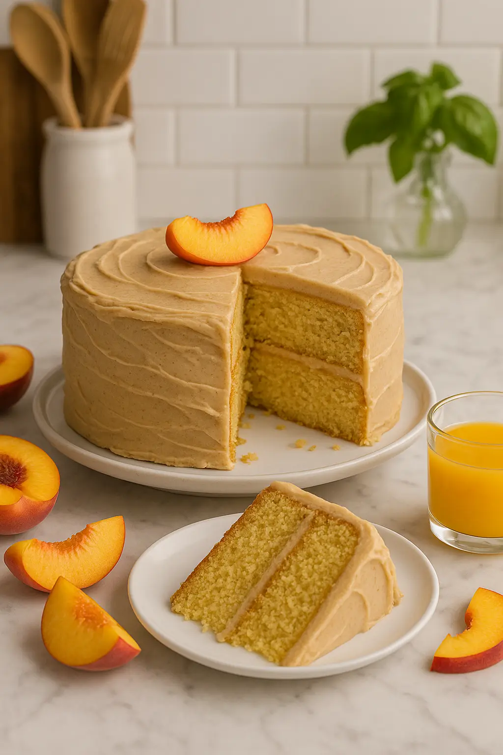Peach Cake with Brown Sugar Frosting