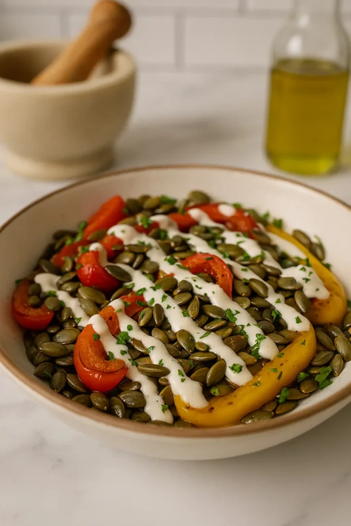 pumpkin seeds with bell peppers