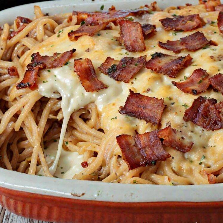 Bacon Cream Cheese Baked Spaghetti