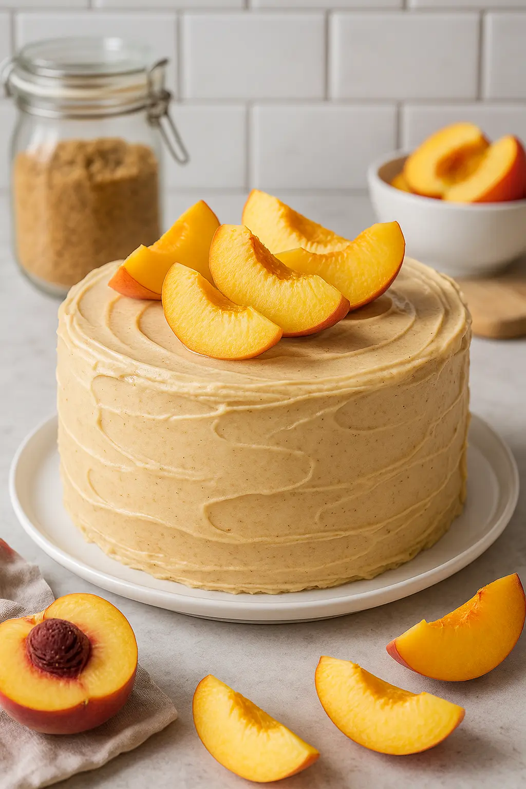 Peach Cake with Brown Sugar Frosting