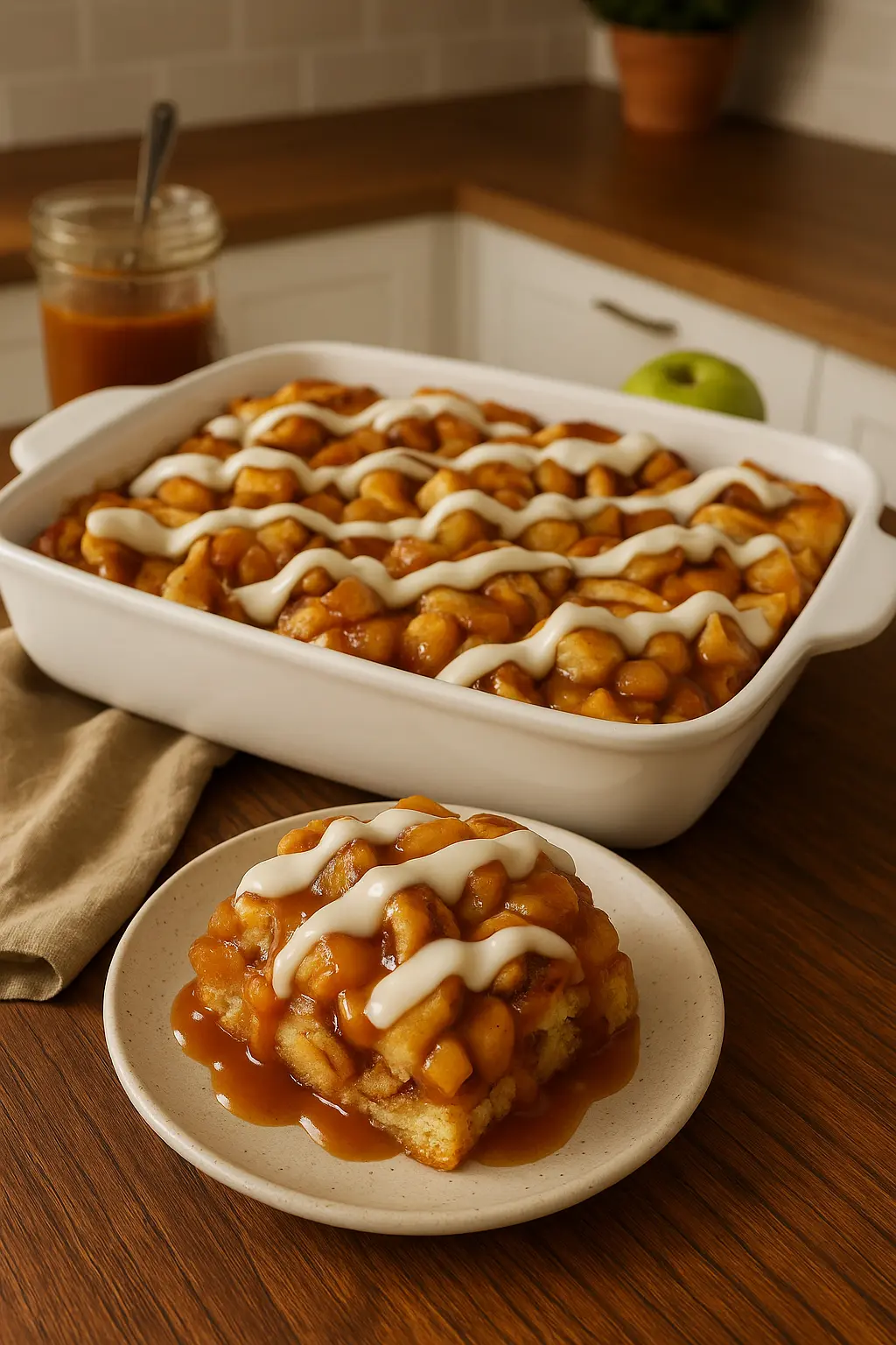 caramel apple cinnamon roll dessert bake