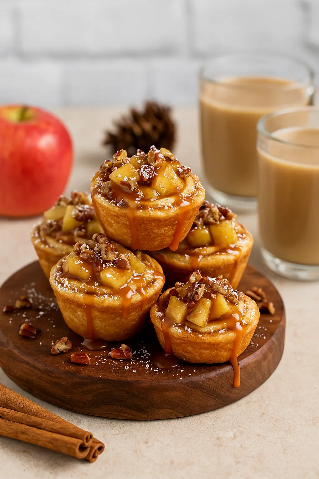 mini caramel apple cinnamon roll cake cups