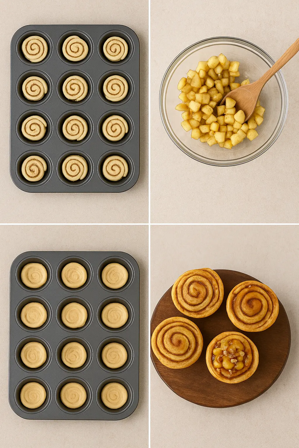mini caramel apple cinnamon roll cake cups