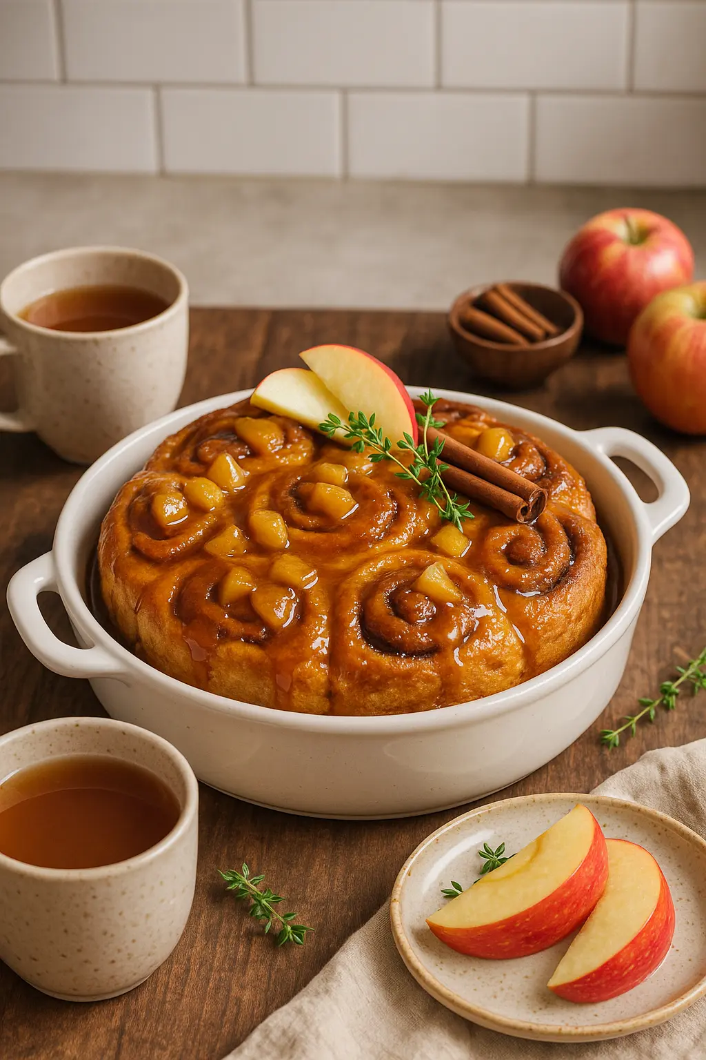warm caramel apple cinnamon roll cake