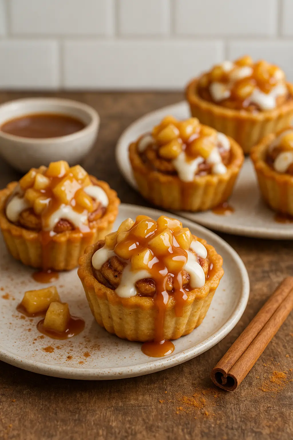 Easy 5 Steps Mini Caramel Apple Cinnamon Roll Cake Cups