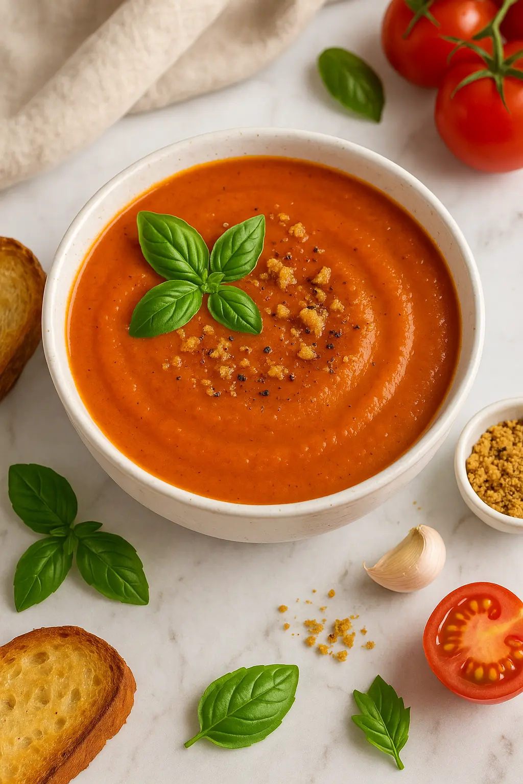Easiest homemade roasted tomato and basil soup