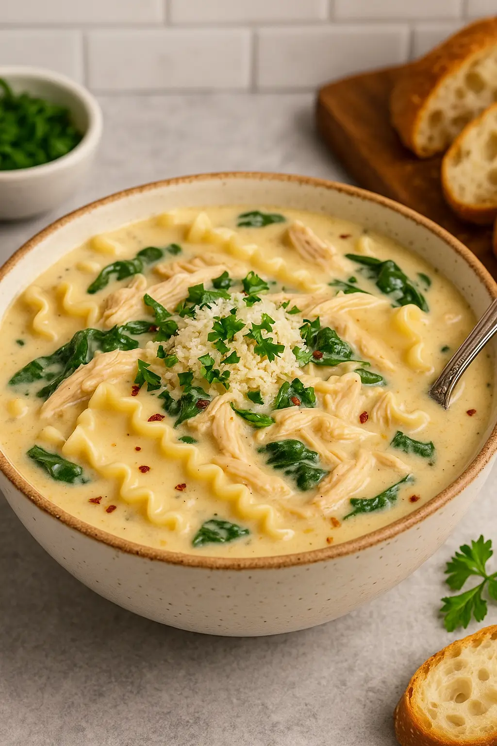 crockpot white chicken lasagna soup