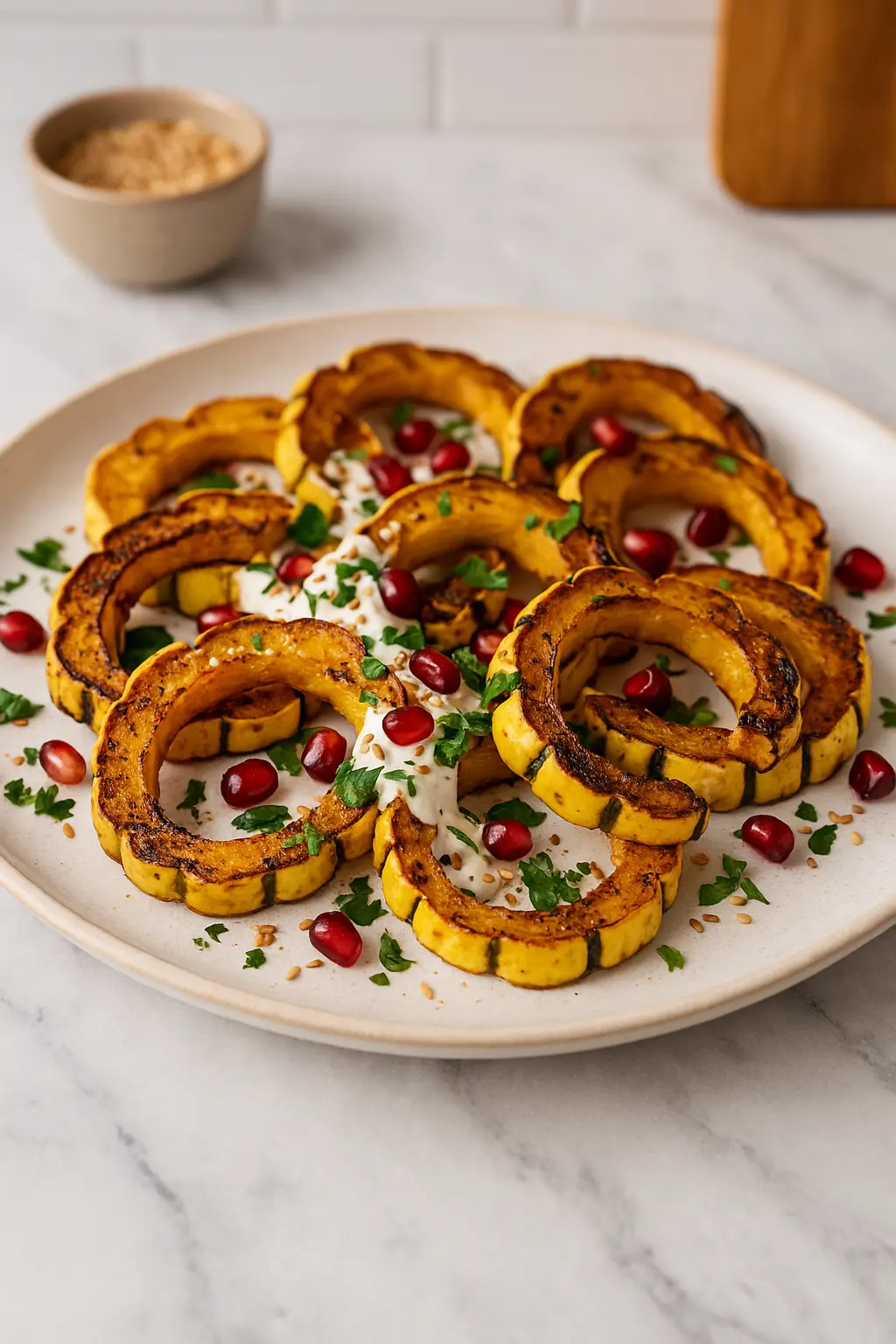 Best Homemade Honey Delicata Squash Roasted with crumbled goat cheese