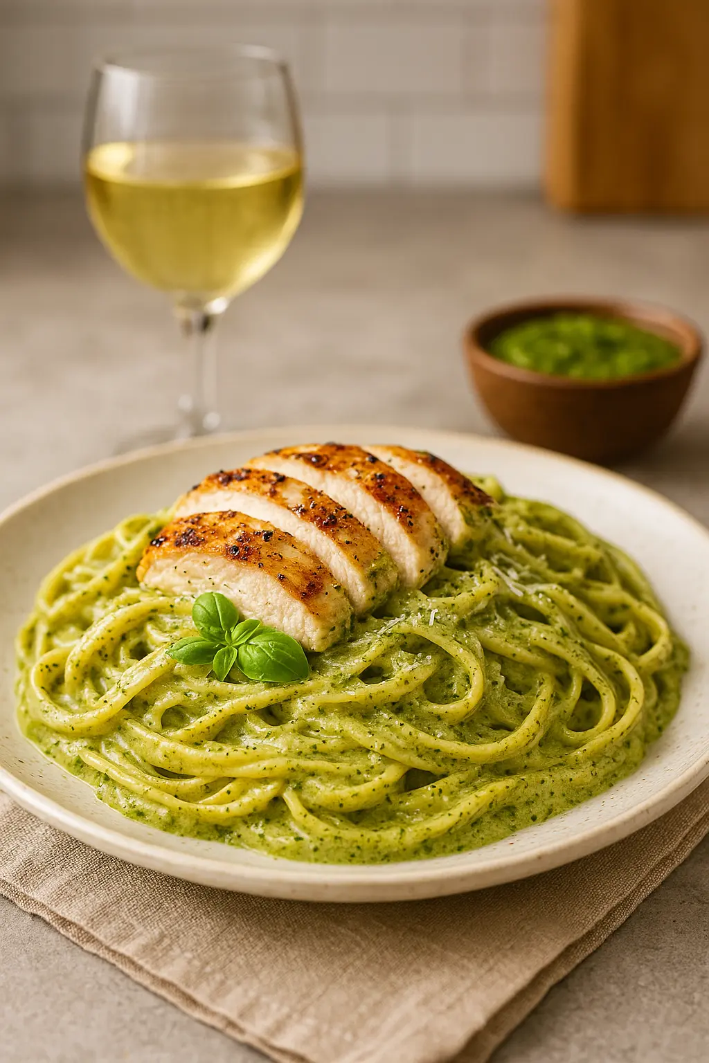 pasta and chicken pesto