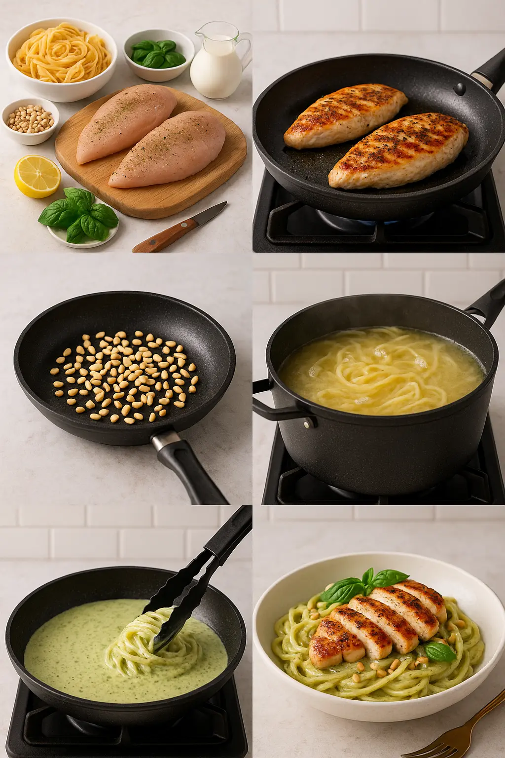 pasta and chicken pesto